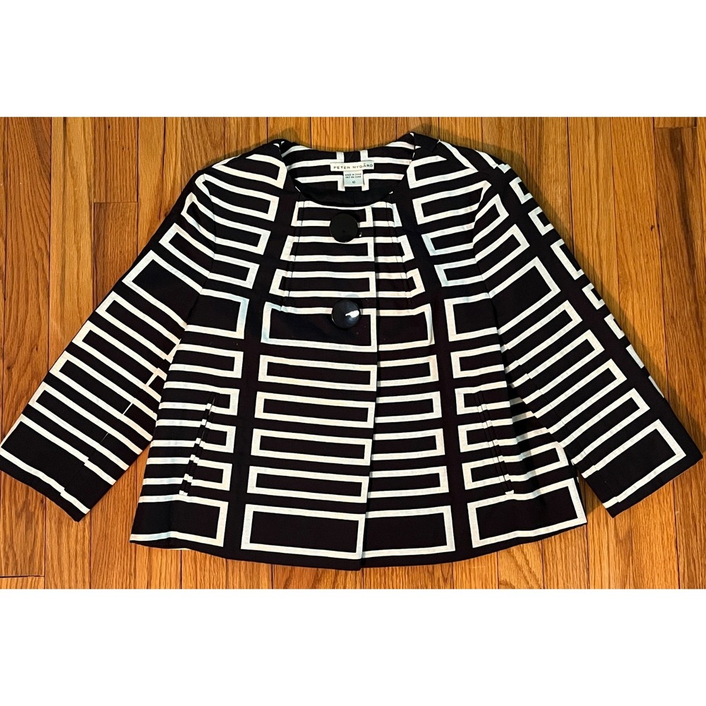 Vintage Peter Nygard Black White Geometric Bell Blazer Jacket Womens 10